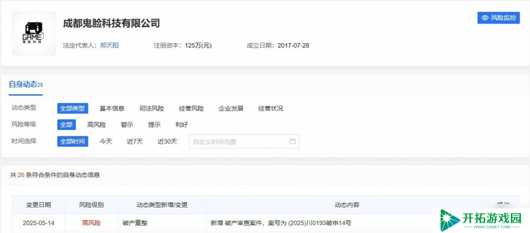 成都鬼脸科技破产重整，曾推灵魂潮汐等三款产品